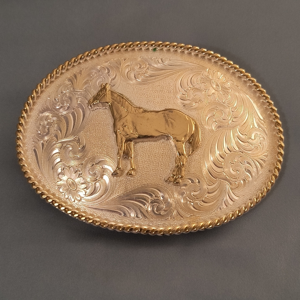 Vintage 1990s Montana Silversmiths Standing Horse Belt Buckle